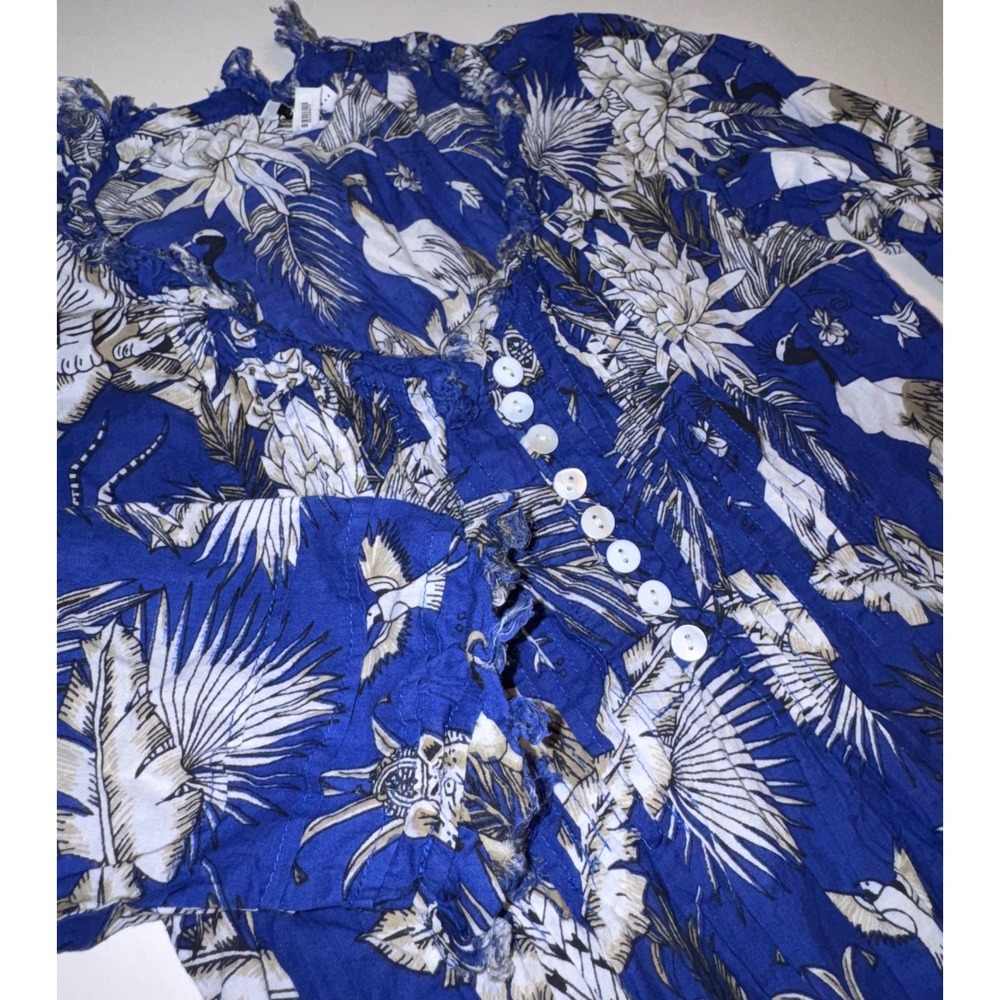 At Last - Women's Annabel Blue Cotton Jungle Safari Button Front Maxi Dress 8
